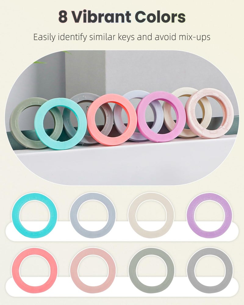 Uniclife 24 Pcs Key Caps, 0.9"" Round Key Covers Caps, Soft Stretchy Key Identifiers for Small Regular House Keys (Not Suitable for Square or Odd-Shaped Keys), 8 Colors - Image 2